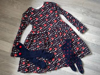 Ensemble Robe jacadi velours hiver fleurs 12 ans chaussettes hautes 35-38