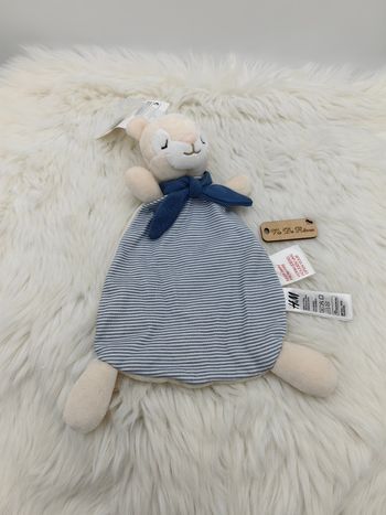 Doudou plat mouton mouton Lapin blanc beige rayé écharpe bleu H&M