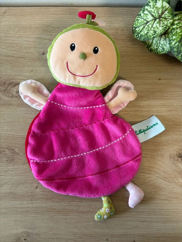 Doudou plat coccinelle rose lilliputiens