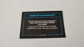Carte caisse de communauté Volez une pièce jeu Monopoly mauvais perdants Hasbro Gaming #B77