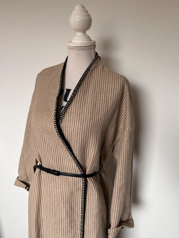 Manteau veste Zara cardigan gilet rayures Abrigo Cappotto Chaqueta long vestido Chaleco vest Rebeca - photo numéro 6
