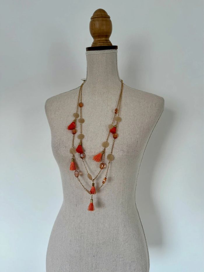 Collier sautoir corail pompons été strass boucle d’oreilles Ketting Halskette Necklace Collar Colar - photo numéro 7