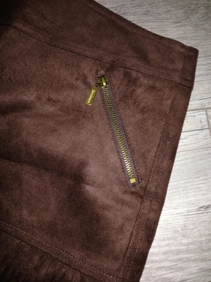 Mini-jupe en daim marron à franges Taille 3 - photo numéro 2