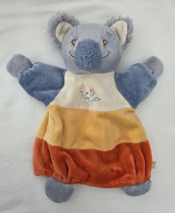Doudou marionnette koala bleu ,orange,jaune - Oiseau - Noukies