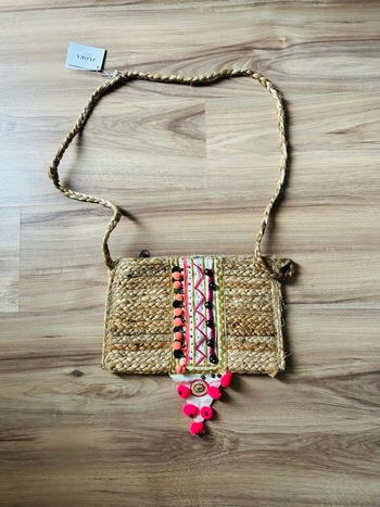 Sac à bandoulière en paille à détails Neuf Flora