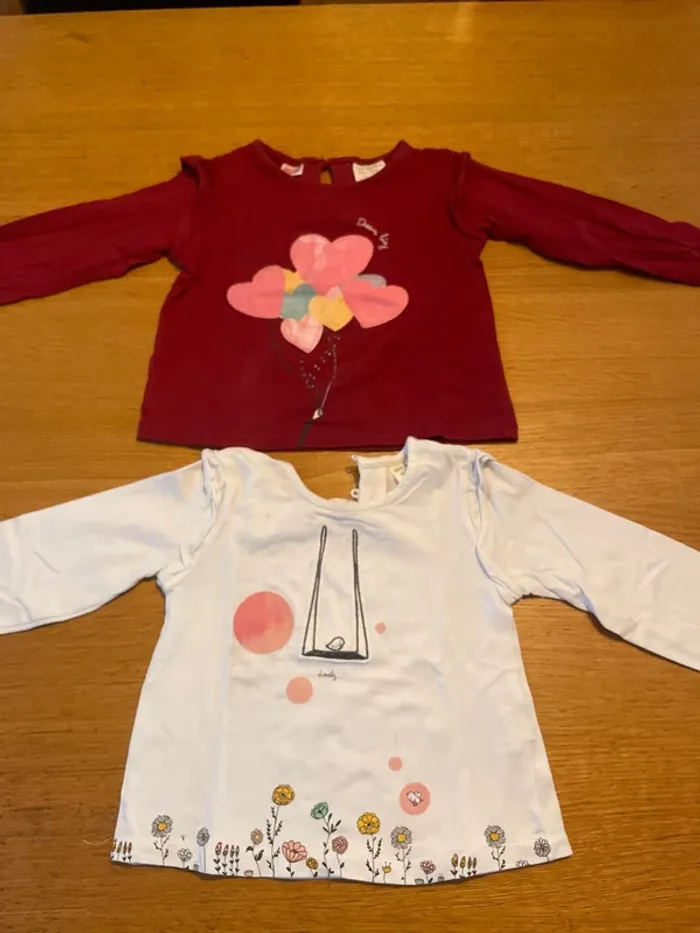 2 tshirts manches longues fille 9-12 mois