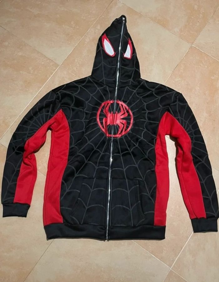 Sudadera con cremallera Y2k patron tela de araña Roja i negra