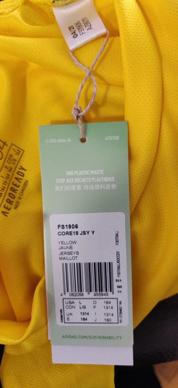 Neuf tshirt mc jaune Adidas aeroready 14 ans - photo numéro 4