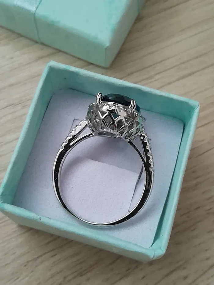 Superbe bague, strass, pierre ovale, bleue marine, taille 60 - photo numéro 4