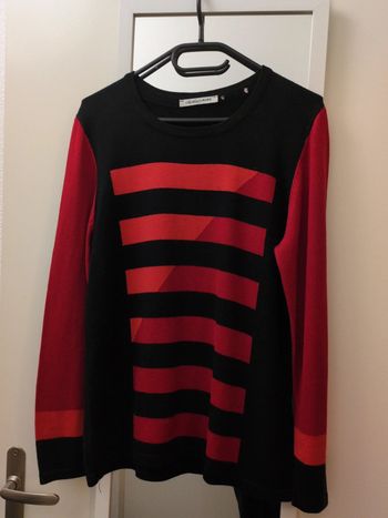 Pull coton vintage rouge et noir Christine Laure 3