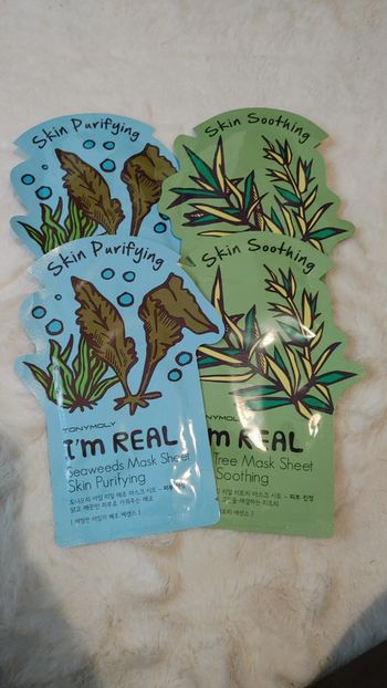 Lot de 4 masques de la marque coréenne Tony Molly tea tree et seaweed
