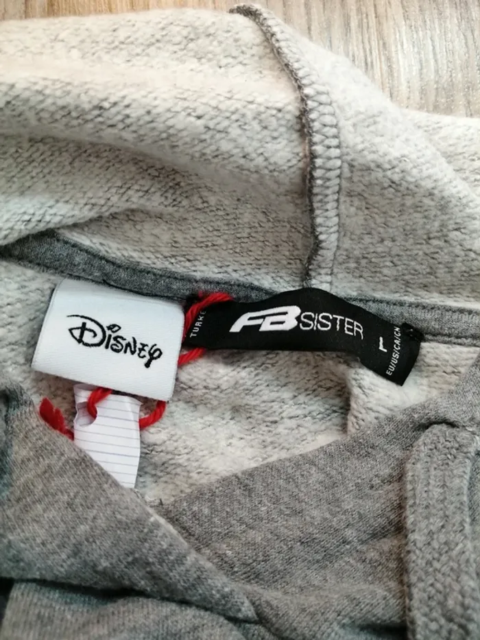 Sweat à capuche gris avec message et dessin mickey / fb sister X disney / (L) - photo numéro 7