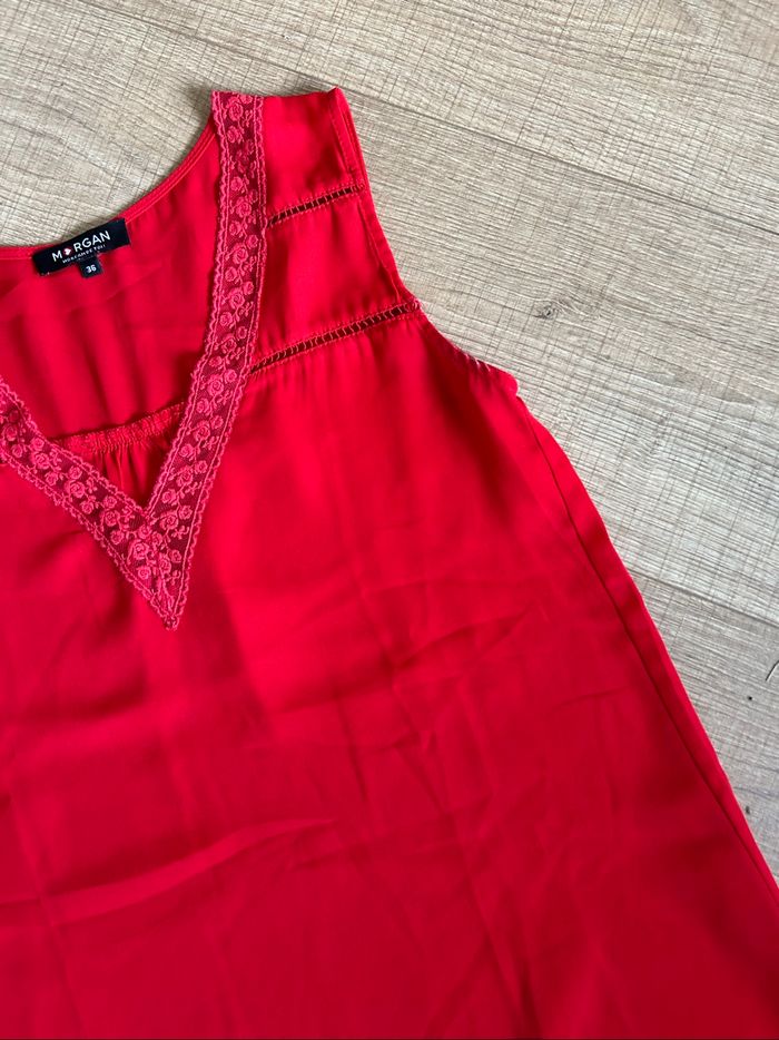 Blouse rouge sans manches avec dentelle Morgan taille 36 comme neuve - photo numéro 9