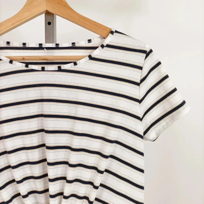 T-shirt blanc à rayures et nœud devant – Taille M A670 - photo numéro 3
