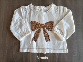 T Shirt manches longues noeud en sequins Gémo 3 mois