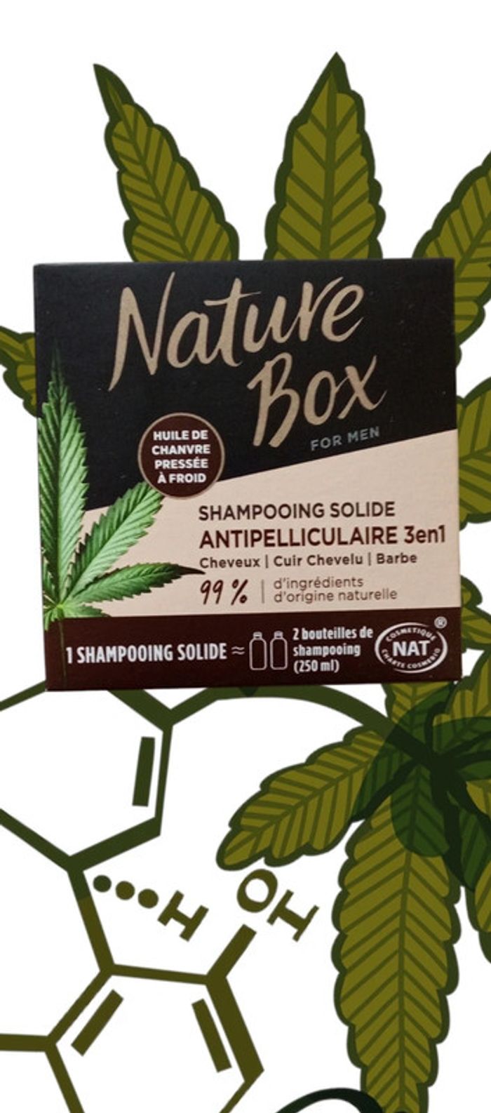 Shampoing Solide 3 en 1 Antipelliculaire - A l'Huile de Chanvre- Cheveux/Cuir Chevelu/Barbe - 85g