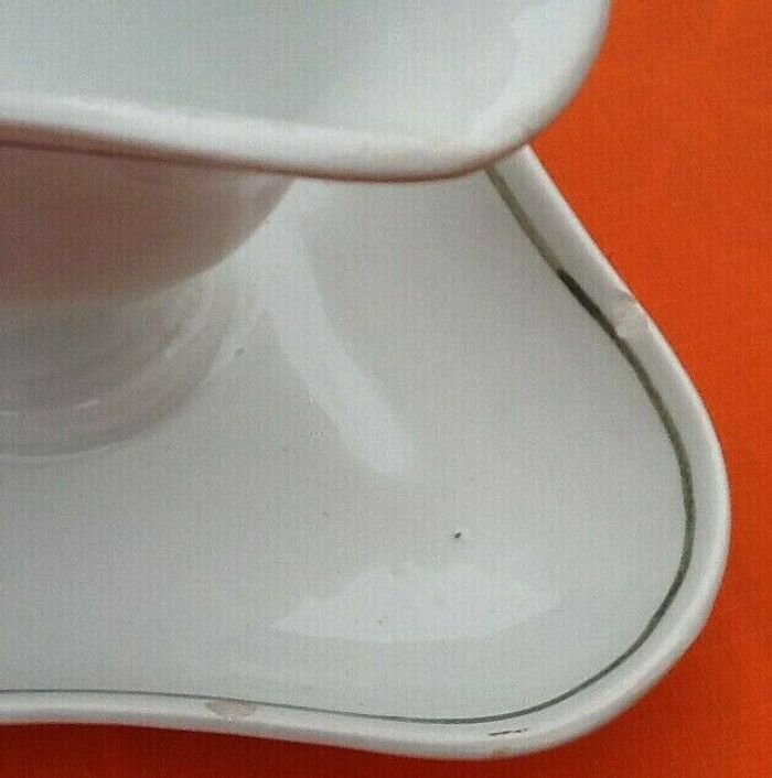 Saucière sur dormant ancienne Décor floral Faïence HBCM - photo numéro 6