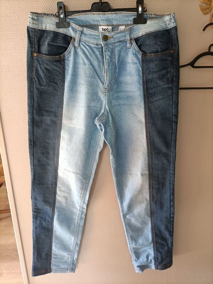 Jeans bleu clair et bleu foncé bicolore bande