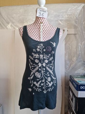 Débardeur, vert/gris, en coton, en très très bon état, longueur 69cm