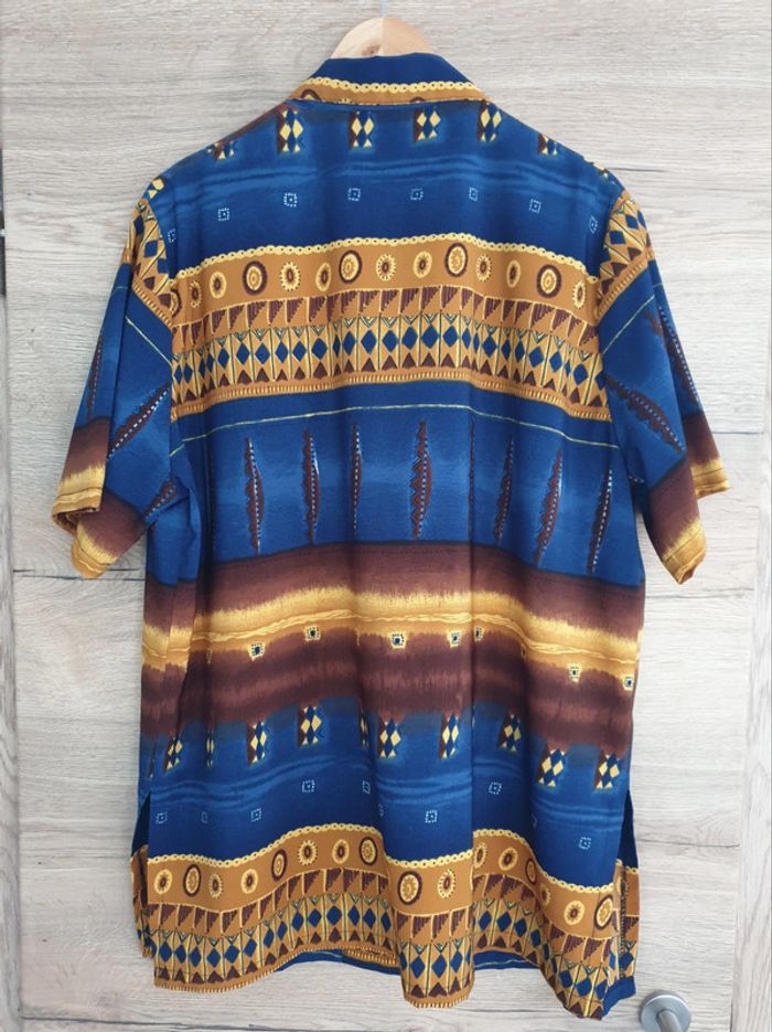 Chemise vintage bleu orange jaune marron - photo numéro 2