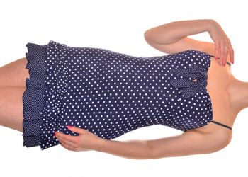 robe moulante sexy féminine bleu à pois blanc à bretelles taille M élastiquée