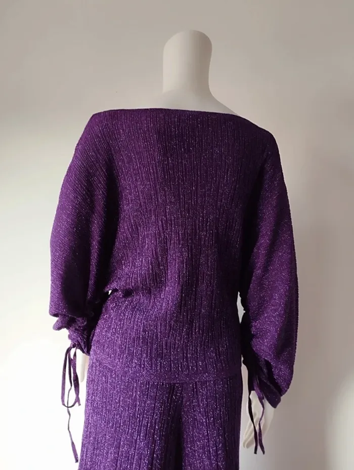 Blouse manches réglables violet à paillettes taille 40 Promod - photo numéro 4