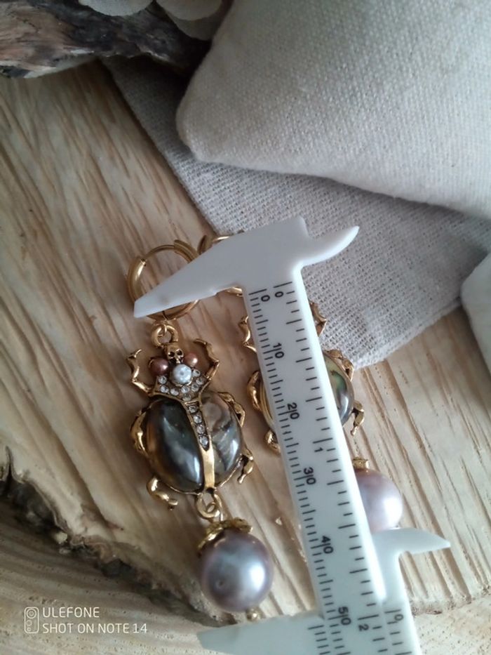 Boucles d'oreilles scarabées en pierres semi précieuses - photo numéro 2