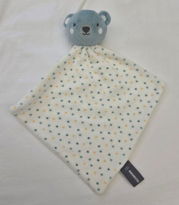 Doudou ours plat losange blanc a pois - Orchestra