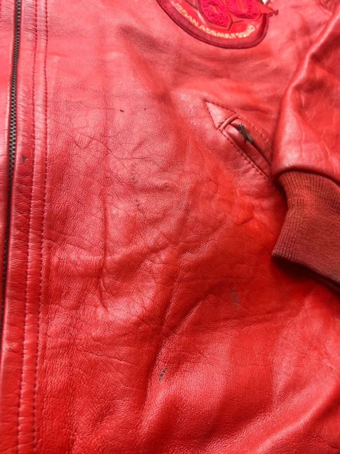 Blouson Vintage Cuir Rouge FJ560 Urban Assault Squad Taille 2X – Drapeau USA - photo numéro 9