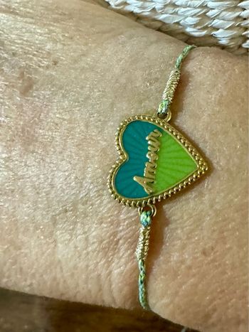 Bracelet cordons tresses réglables cœur résine turquoise vert love acier inoxydable or résine