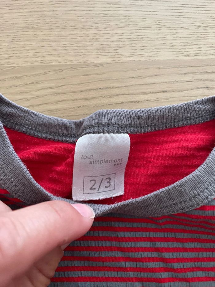 T-shirt manches courtes rouge rayé gris tout simplement 2/3 - photo numéro 2