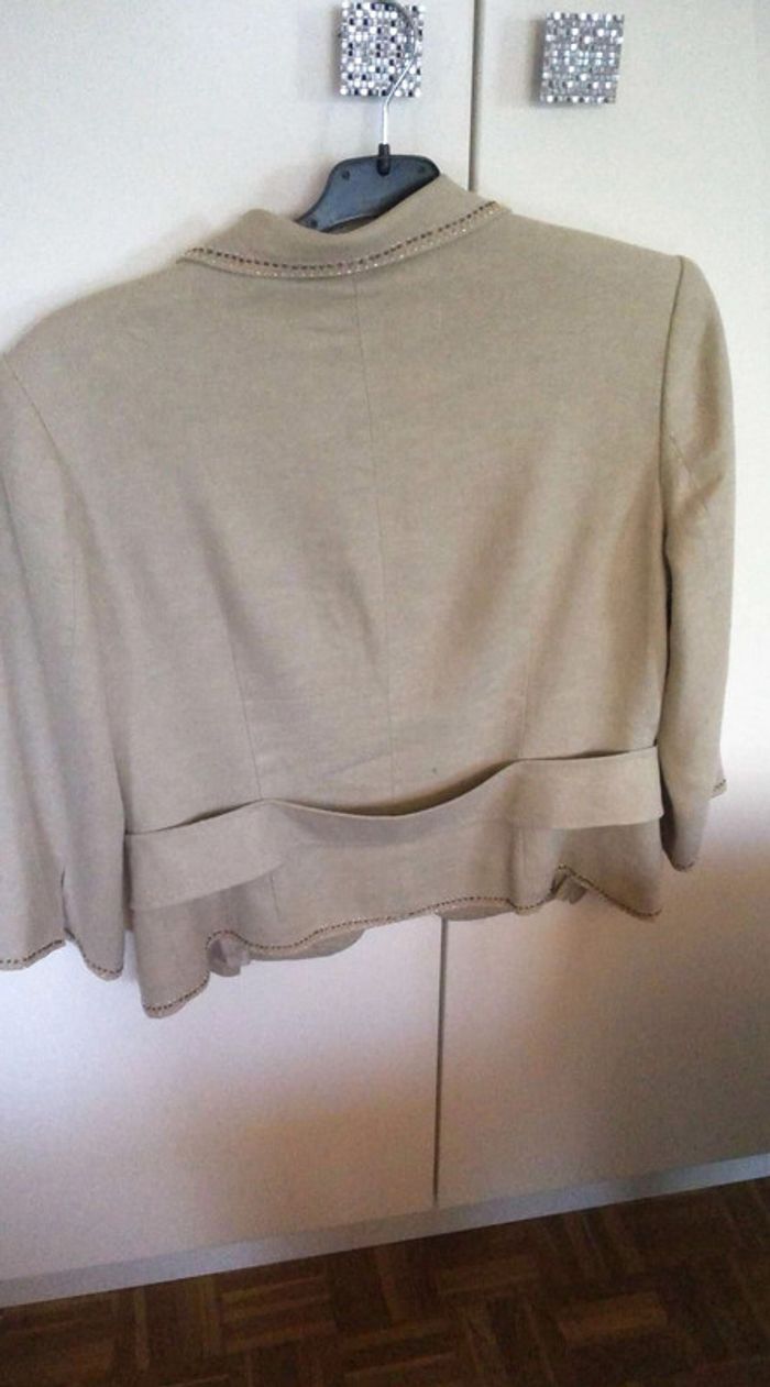 Veste en lin beige avec perle ZARA T42 - photo numéro 4