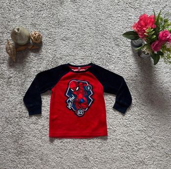🌺Haut de pyjama en velours Disney Marvel Spider-Man rouge et bleu foncé Taille 24mois/92cm🌺