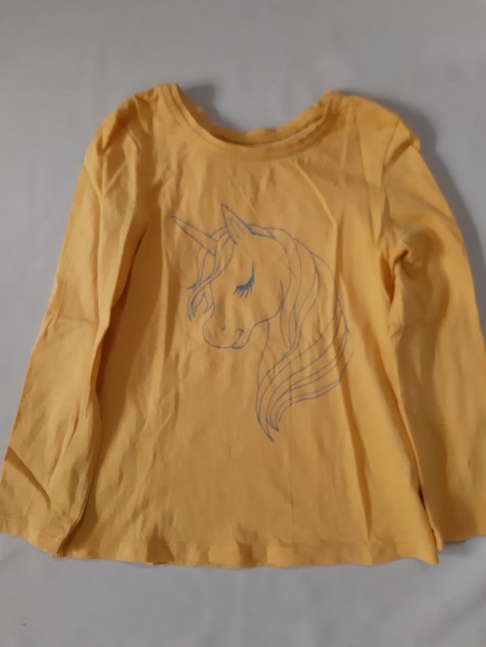 Tee-shirt manches longues jaune fille - licorne - 4 ans - photo numéro 1