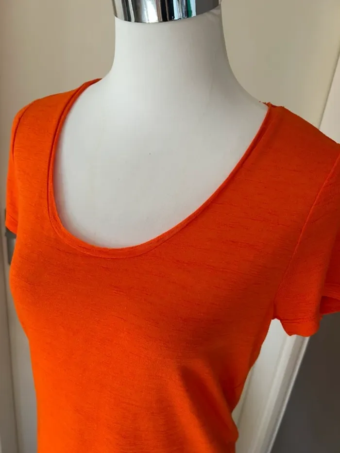 LPB t-shirt été haut orange 100 % lin femme, taille 38 - photo numéro 2