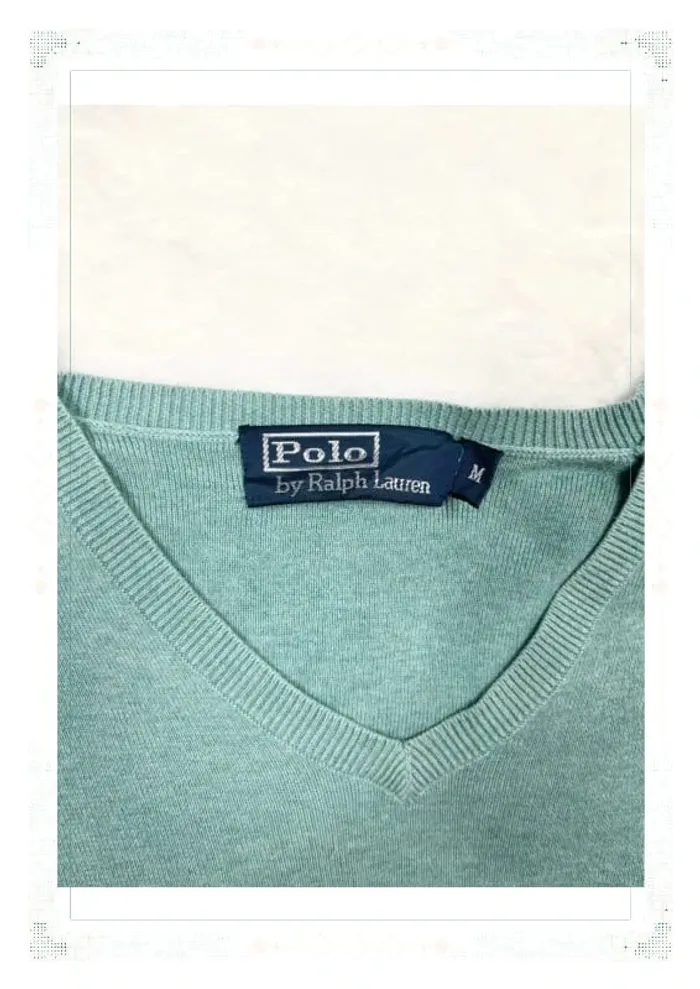 Ralph Lauren pull homme coton Pima vert d’eau col V taille M - photo numéro 6