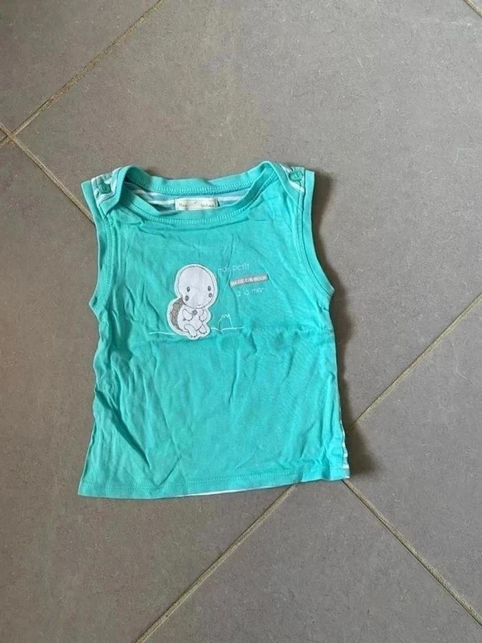 T-shirt sans manches / Débardeur - Mes petits cailloux - Vert clair, blanc & Gris - 18 mois