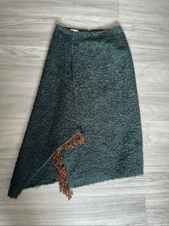 Jupe asymétrique en laine et mohair verte et orange Vintage T38 M