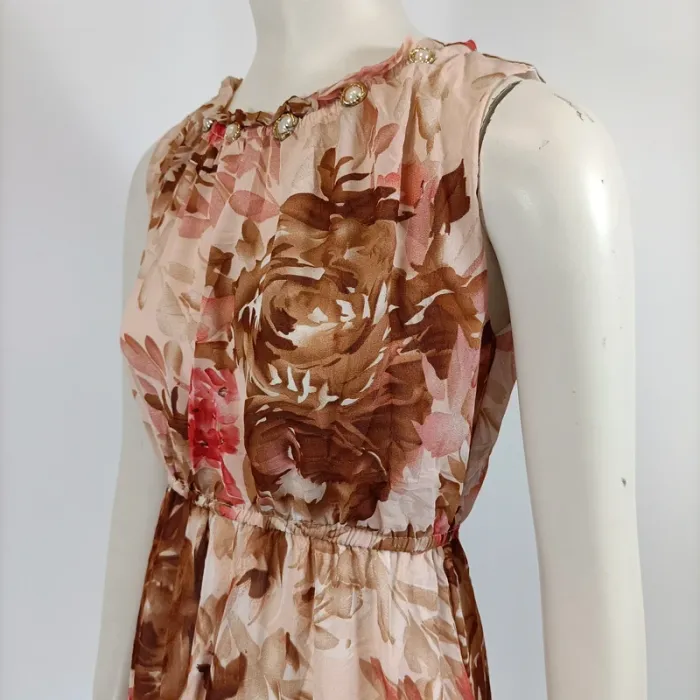 Robe Longue - Sen YA - taille L - Rose pastel - Col rond Perles, sans manche - A206 - photo numéro 6