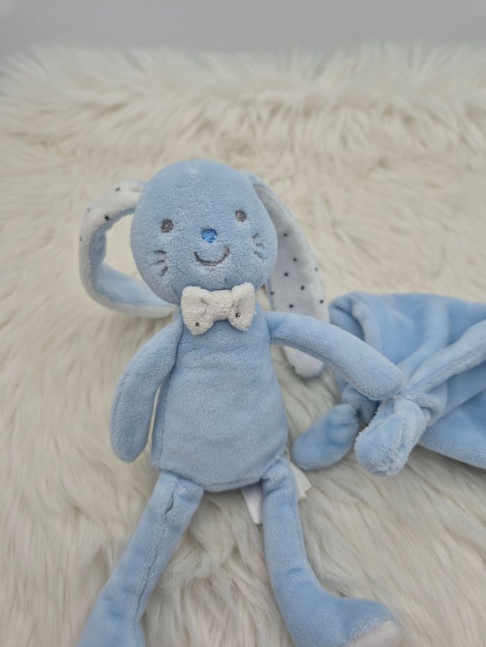 Doudou mouchoir lapin bleu étoiles argentées Tex Baby - photo numéro 2