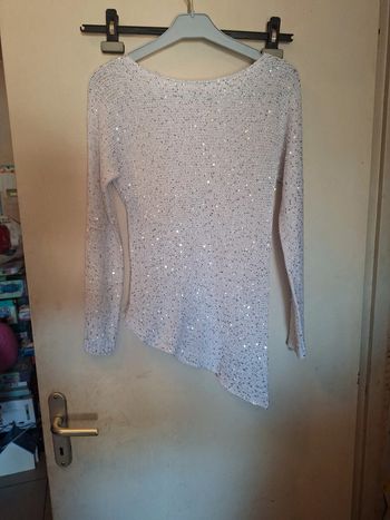 Pull 12 ans blanc brillant argenté