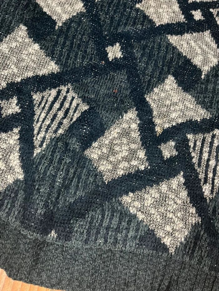 Pull maille vintage motifs noir blanc gris S - photo numéro 3