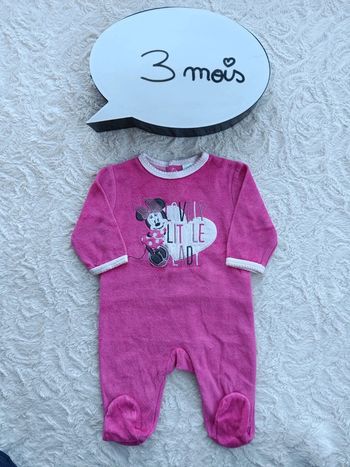 Pyjama grenouillère velours Fille 3 mois Minnie lovely little lady Disney Baby