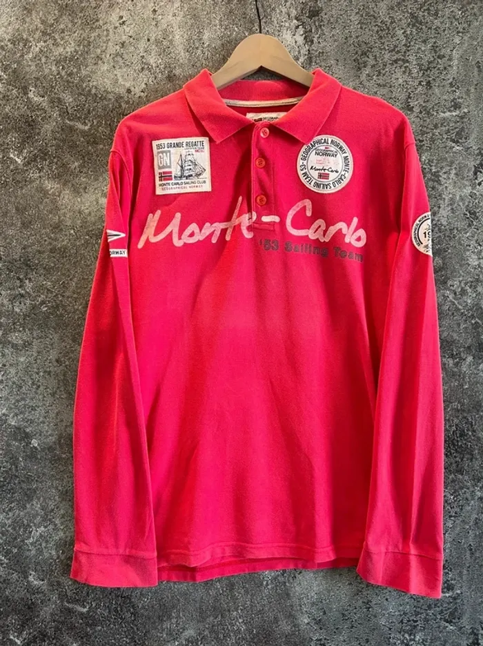Polo manches longues rouge homme Geographical Norway taille XL hombre uomo Poloshirt Herren