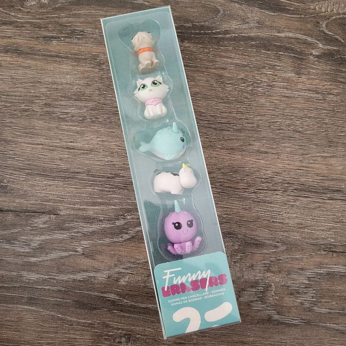 Coffret 5 gommes thème petits animaux