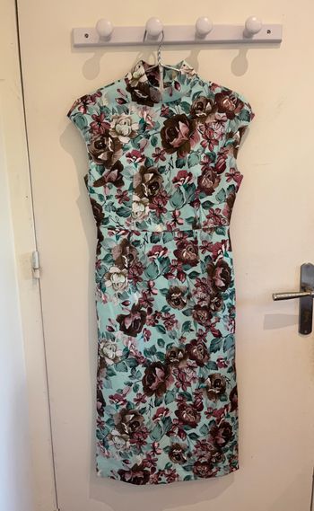 Robe longue fleurie bleu clair / turquoise vintage sixdo taille L