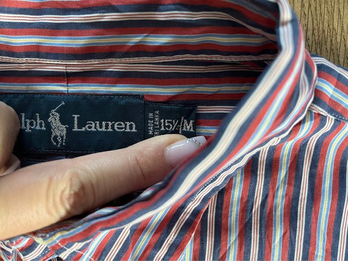 Chemise à manches longues rayée bleue, blanche et rouge Ralph Lauren pour homme, taille M - photo numéro 6