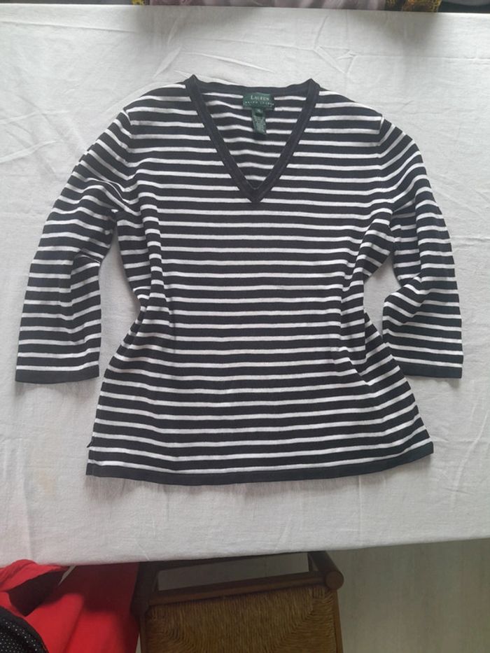 Petit pull marinière col V coton Lauren Ralph Lauren