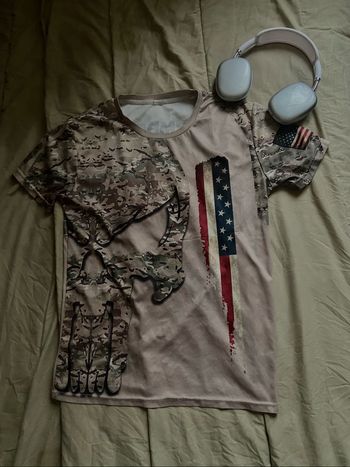 T-shirt camouflage Punisher US Flag militaire streetwear