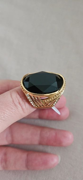 Bague noire acier et et strass